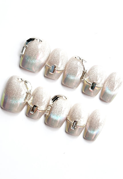 Silver Gem Press On Nails