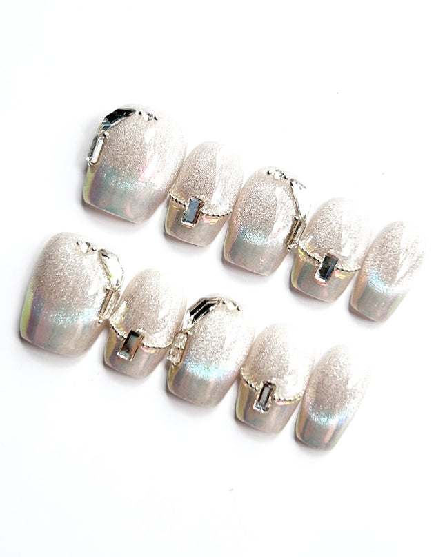Silver Gem Press On Nails