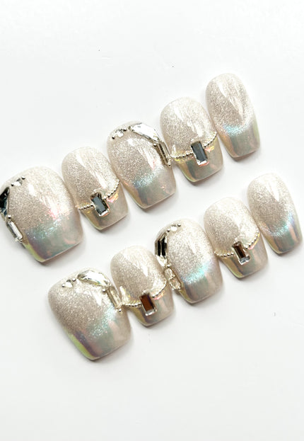 Silver Gem Press On Nails