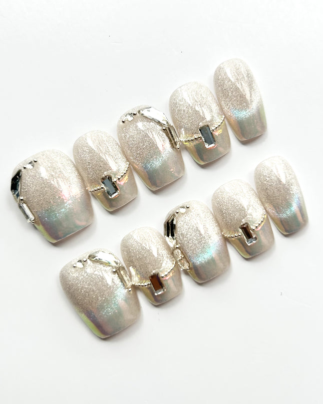 Silver Gem Press On Nails