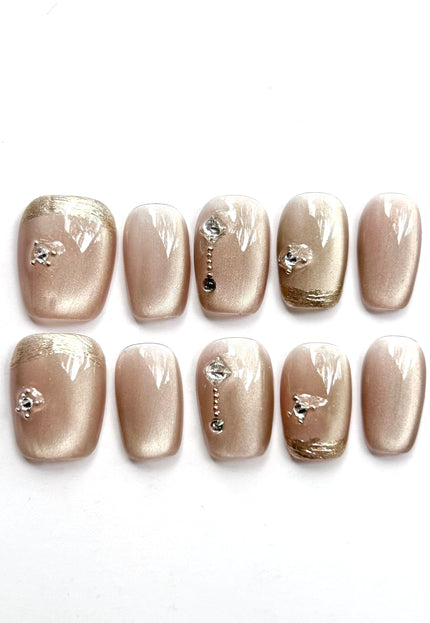 Beige Cat Eye Press On Nails