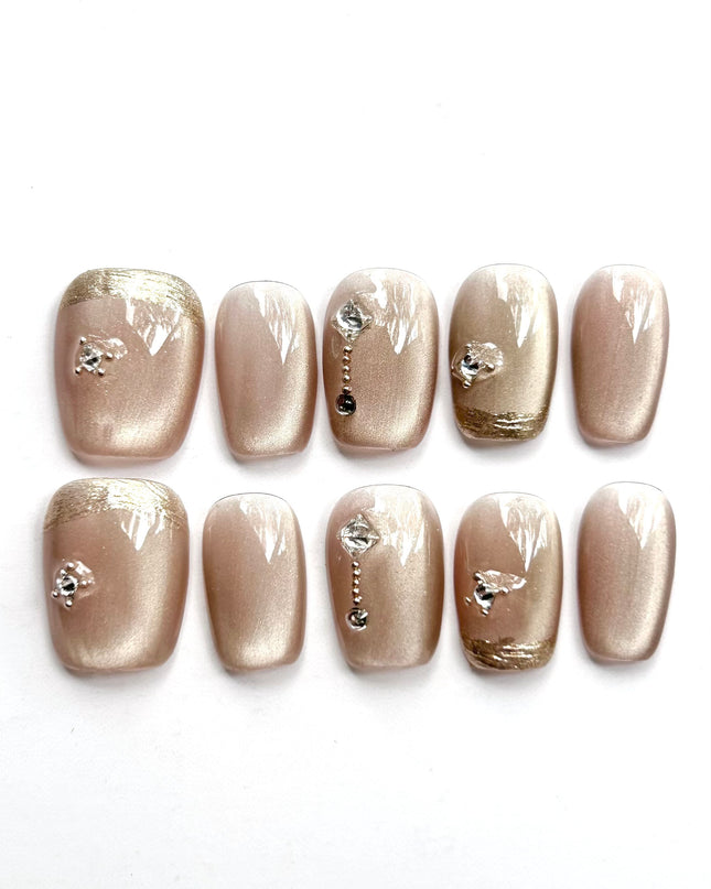 Beige Cat Eye Press On Nails