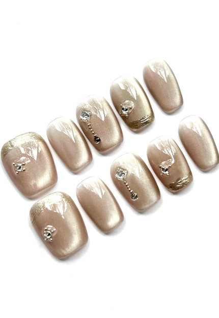 Beige Cat Eye Press On Nails