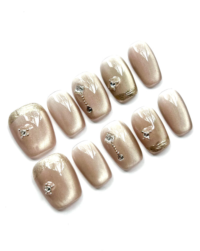 Beige Cat Eye Press On Nails