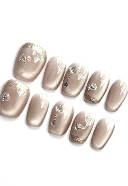 Beige Cat Eye Press On Nails