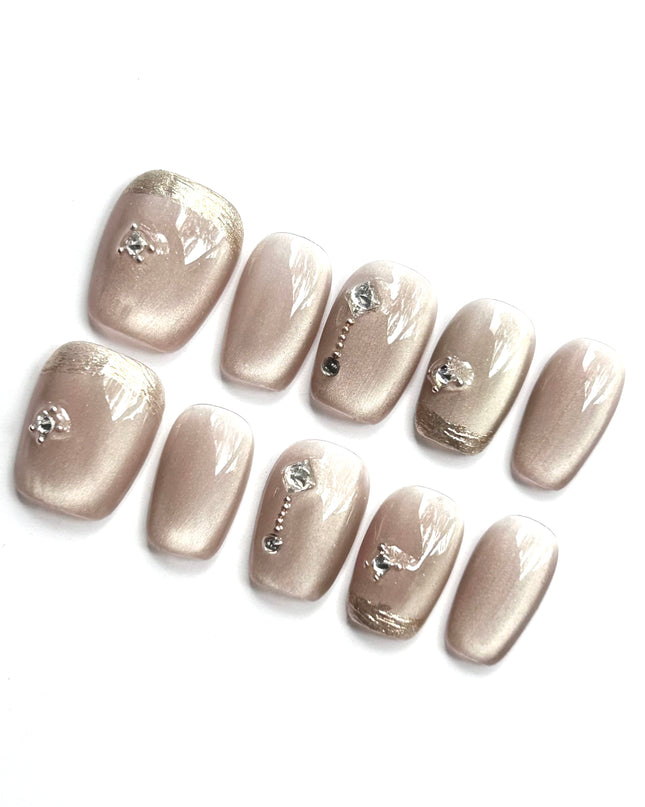 Beige Cat Eye Press On Nails