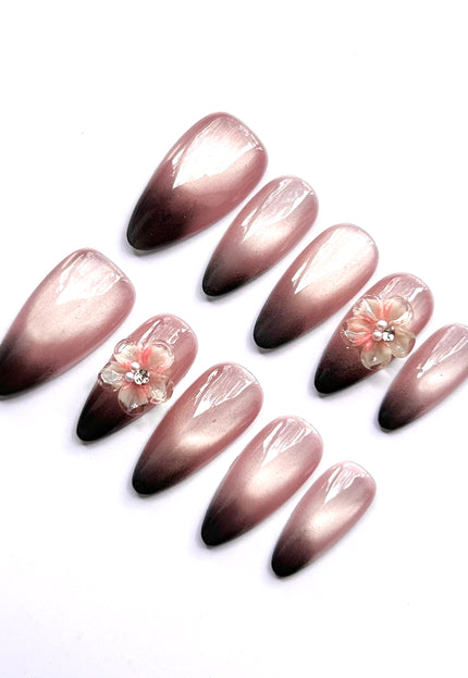 Pink Black Ombre Press On Nails