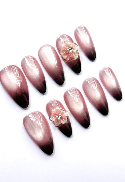 Pink Black Ombre Press On Nails