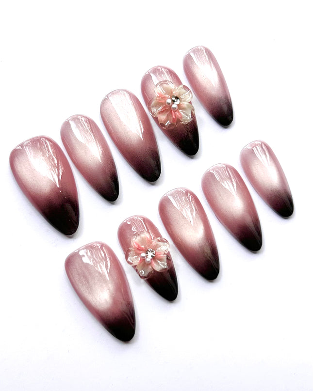 Pink Black Ombre Press On Nails