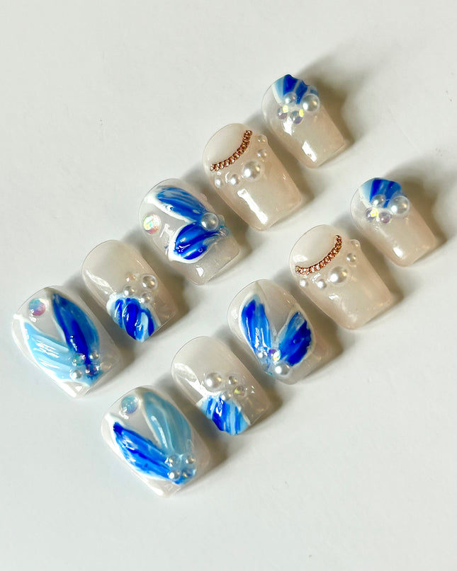 Blue Pearl Press On Nails