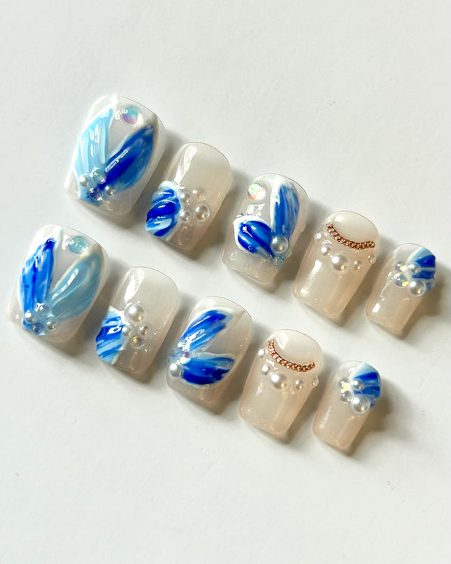 Blue Pearl Press On Nails
