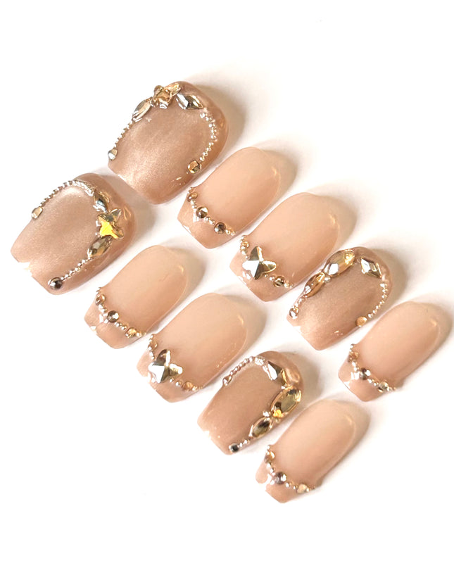 Gold Butterfly Press On Nails
