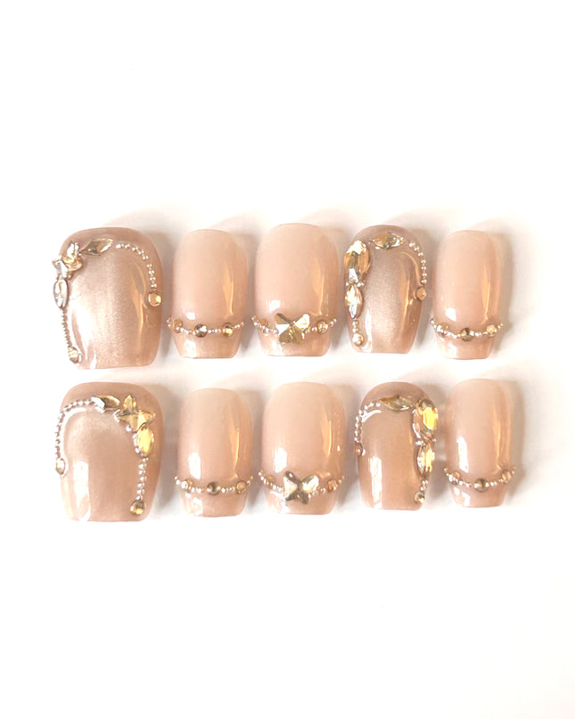 Gold Butterfly Press On Nails