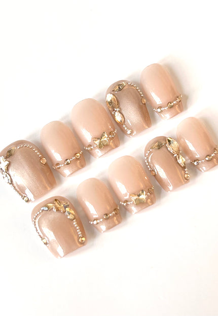 Gold Butterfly Press On Nails