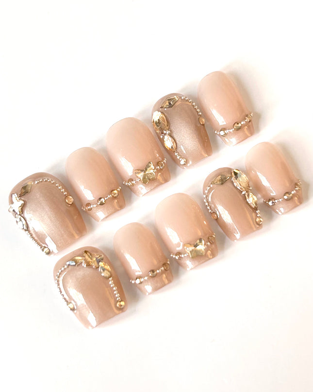 Gold Butterfly Press On Nails