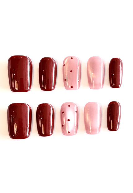 Red Pink Press on Nails