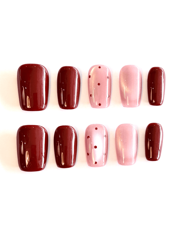 Red Pink Press on Nails