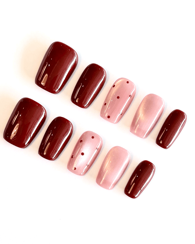 Red Pink Press on Nails