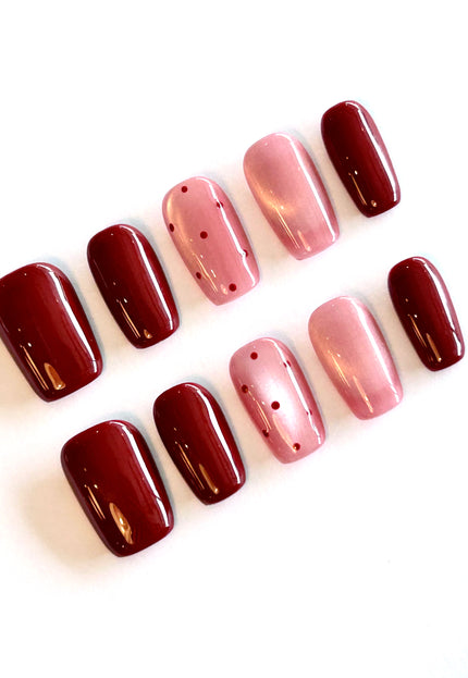 Red Pink Press on Nails