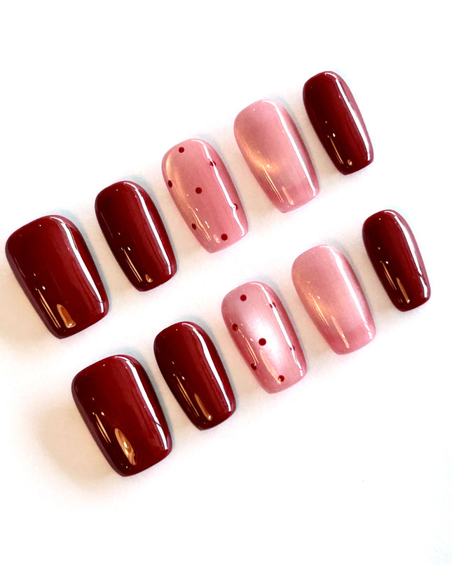 Red Pink Press on Nails