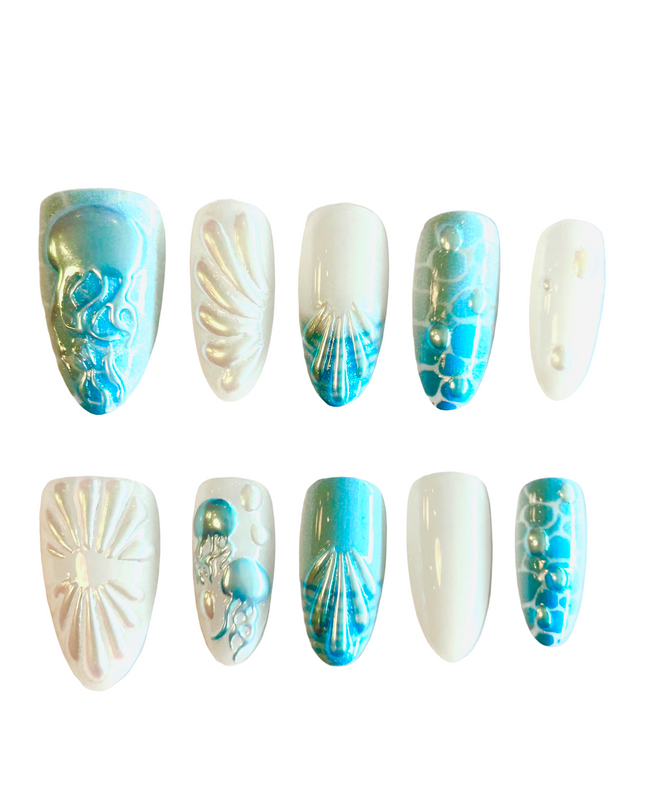 Blue Mermaid Press on Nails