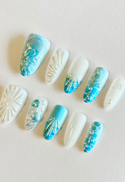 Blue Mermaid Press on Nails