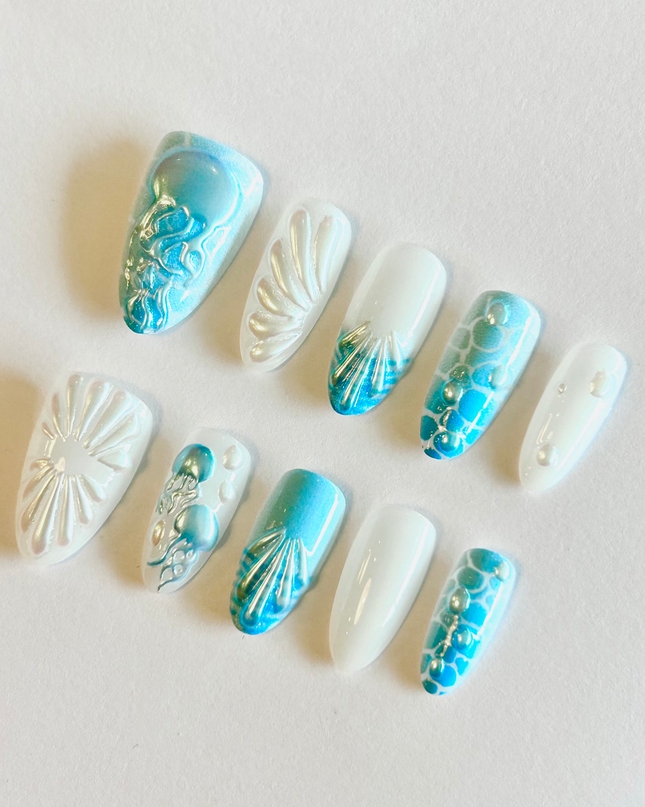 Blue Mermaid Press on Nails