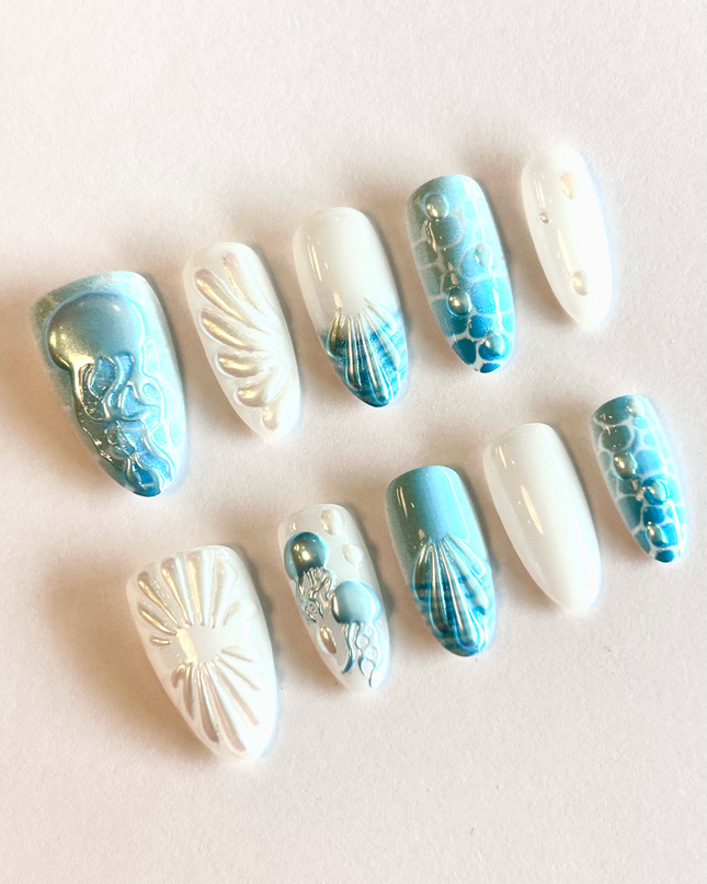 Blue Mermaid Press on Nails
