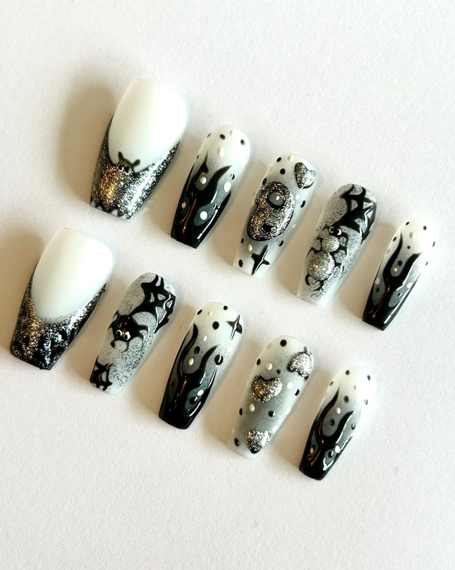 Black Glitter Press on Nails