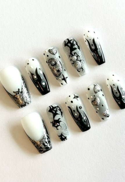 Black Glitter Press on Nails