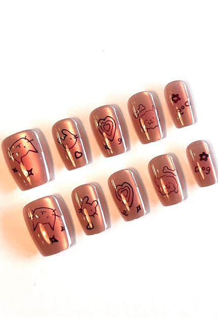 Pink Cat Press on Nails