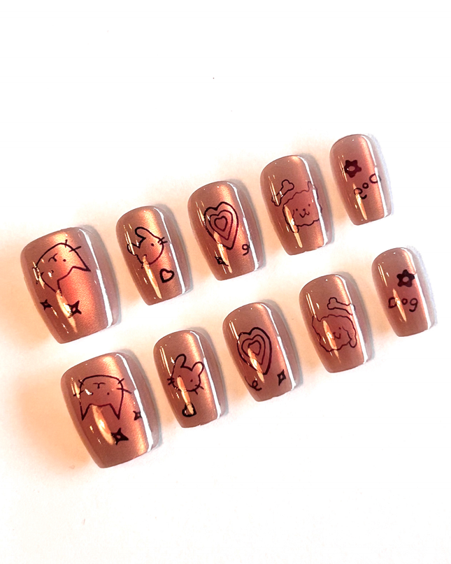 Pink Cat Press on Nails