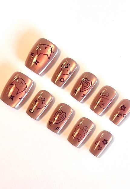 Pink Cat Press on Nails