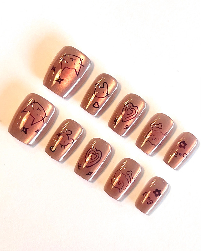 Pink Cat Press on Nails