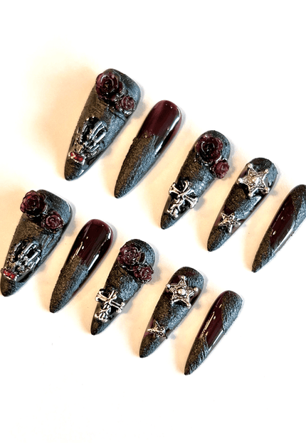 Black Gothic Rose Press on Nails
