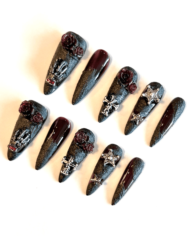Black Gothic Rose Press on Nails