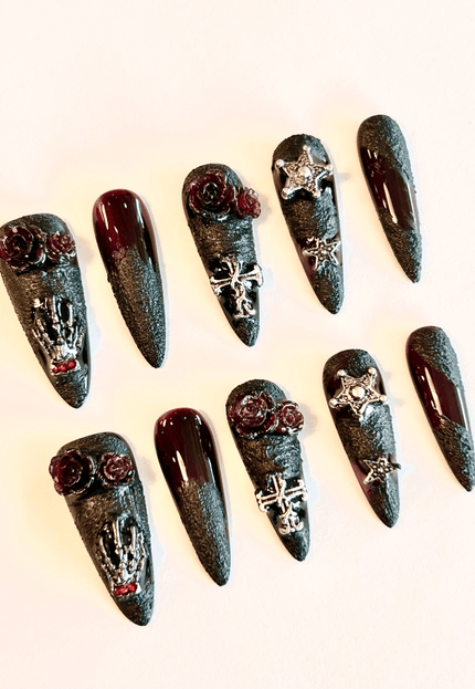 Black Gothic Rose Press on Nails
