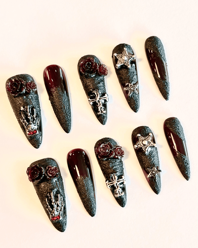 Black Gothic Rose Press on Nails