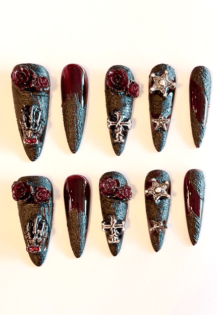 Black Gothic Rose Press on Nails