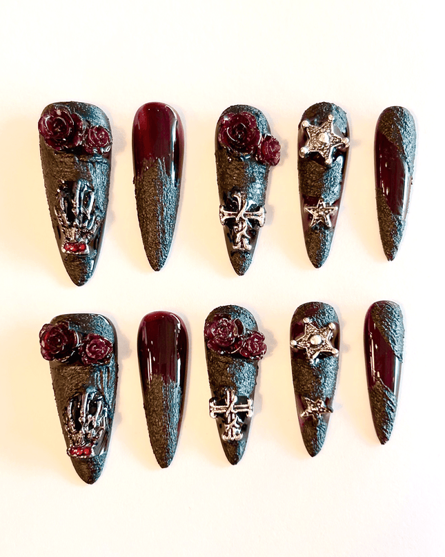 Black Gothic Rose Press on Nails