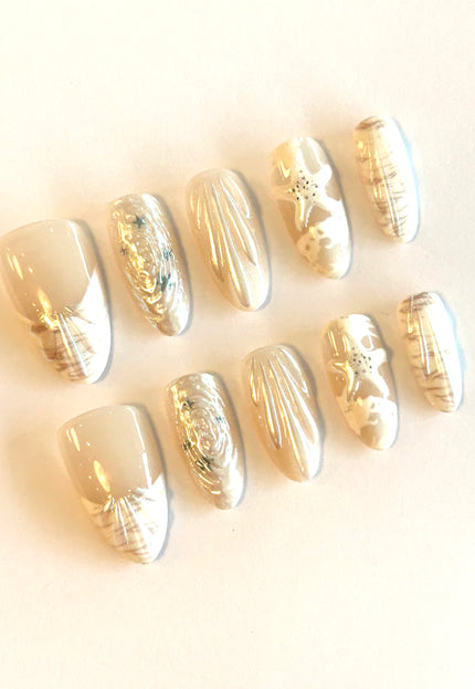 White Mermaid Press on Nails
