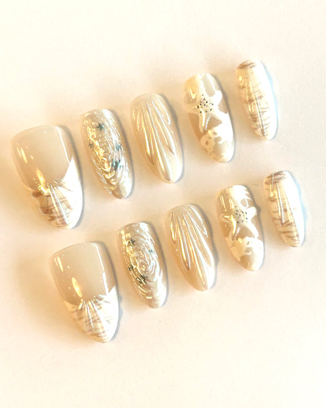 White Mermaid Press on Nails