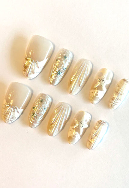 White Mermaid Press on Nails