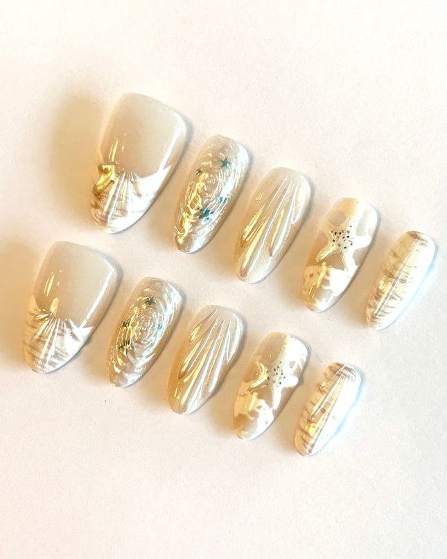 White Mermaid Press on Nails