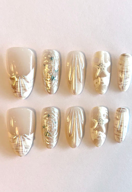 White Mermaid Press on Nails