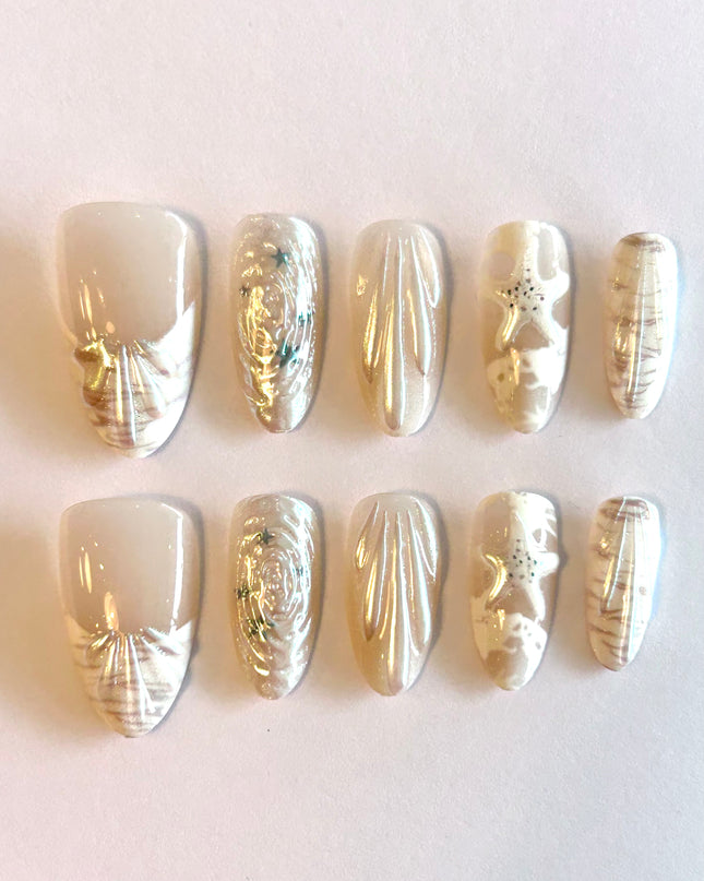 White Mermaid Press on Nails
