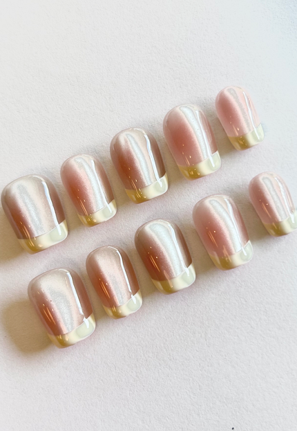 Cat Eye French Tip Press on Nails