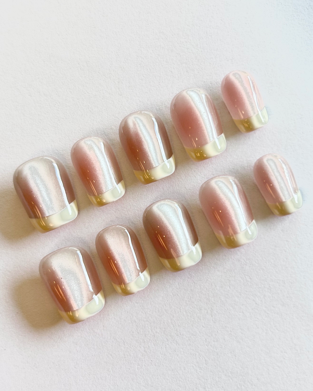 Cat Eye French Tip Press on Nails