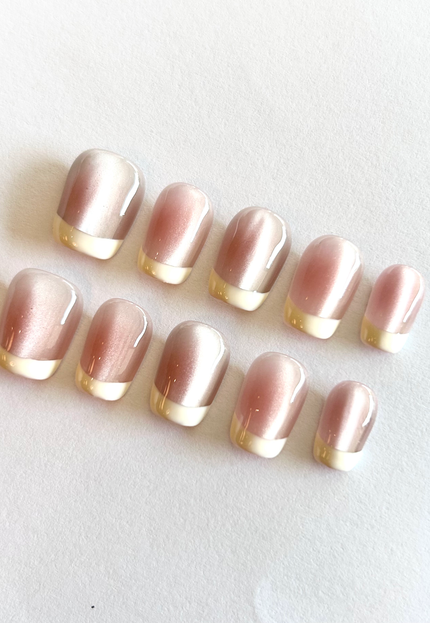 Cat Eye French Tip Press on Nails