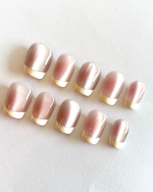 Cat Eye French Tip Press on Nails